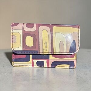 Emilio Pucci Card Holder Wallet Vintage Print Leather Snap Flap Italy